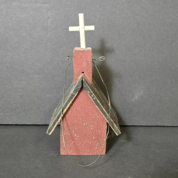 Vintage Primitive Rustic Wood Birdhouse Church Ornament Snowman Family Carolers - Picture 4 of 8